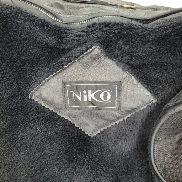 Vintage Nika Jacket Mens Sz 40 (Medium) Black Leather Gorpcore Biker Hooded Coat - Picture 3 of 16